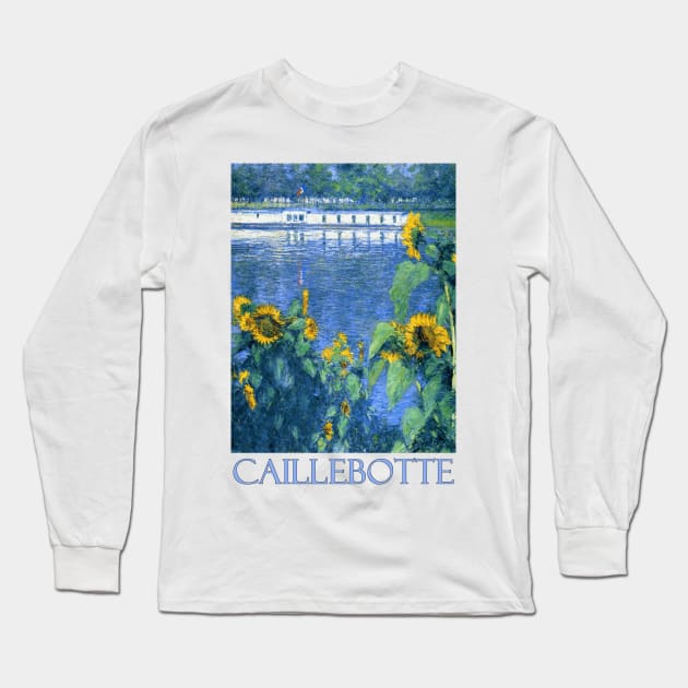 Sunflowers on the Bank of the Seine by Gustave Caillebotte Long Sleeve T-Shirt by Naves